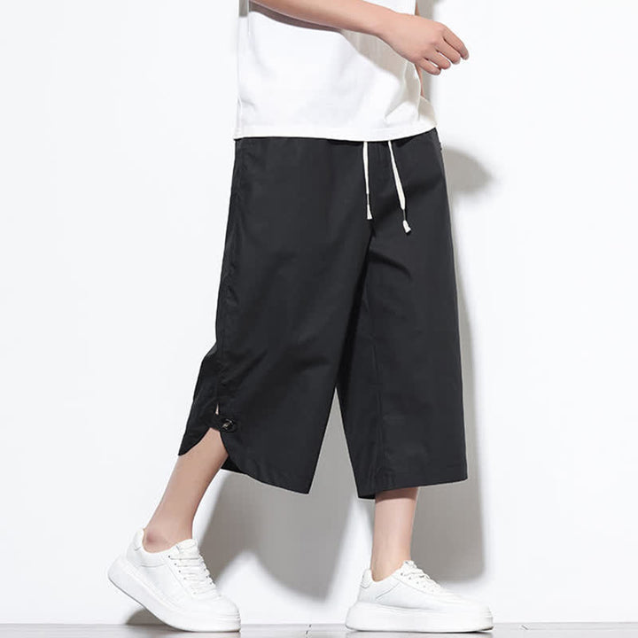 Buddha Stones Pantaloni harem da uomo estivi casual in cotone tinta unita con coulisse e spacchi laterali, con tasche. - image 17