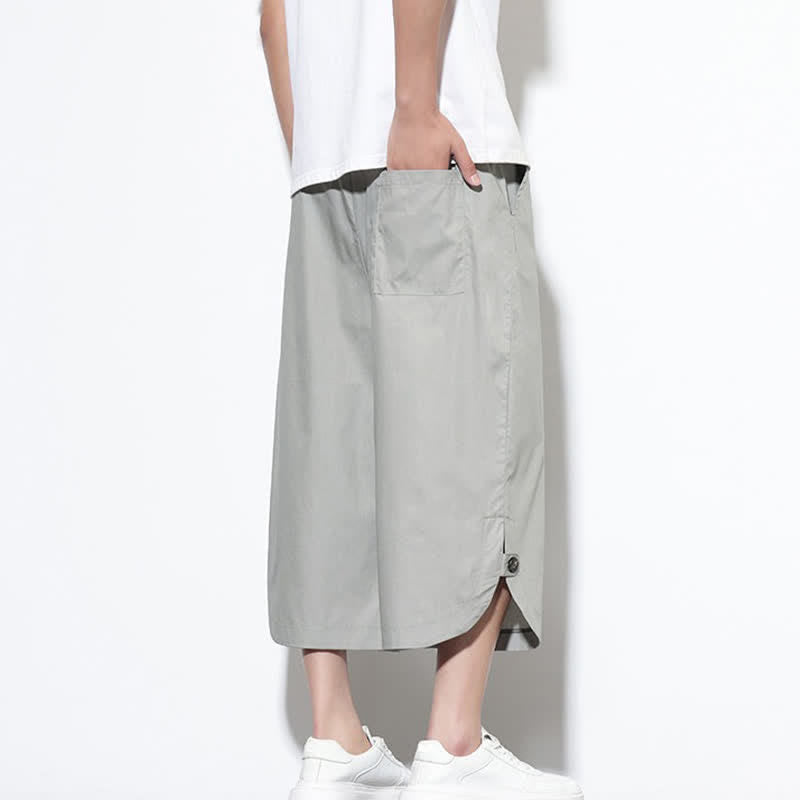 Buddha Stones Pantaloni harem da uomo estivi casual in cotone tinta unita con coulisse e spacchi laterali, con tasche. - image 20