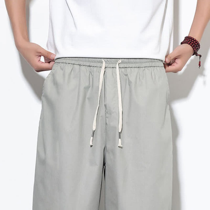Buddha Stones Pantaloni harem da uomo estivi casual in cotone tinta unita con coulisse e spacchi laterali, con tasche. - image 27