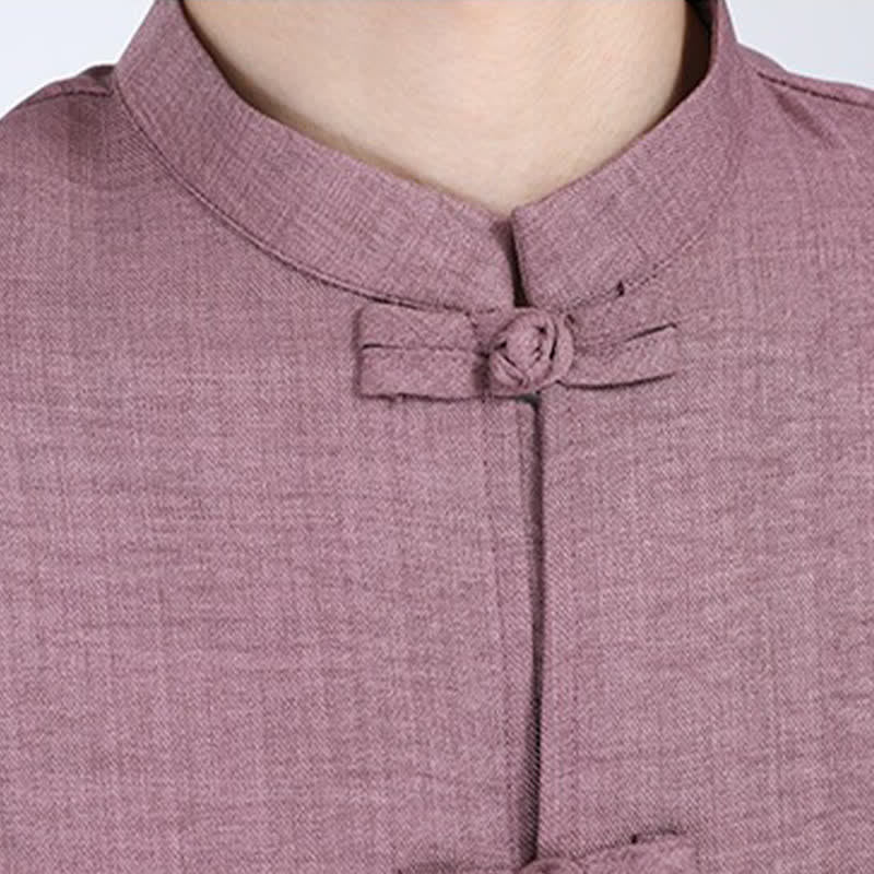 Buddha Stones Camicia da uomo a maniche a tre quarti, tinta unita, con colletto alla coreana, bottoni a rana, stile Summer Tang. - image 19