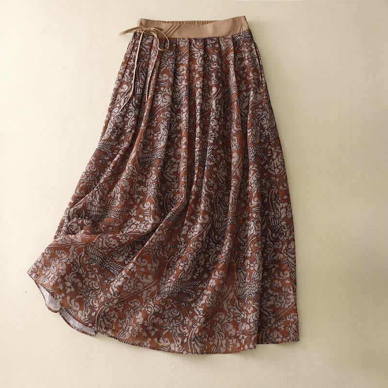 Buddha Stones Gonna estiva da donna con coulisse, stampa floreale e lacci, con tasche. - Marrone - US12, UK/AU16, EU44 (2XL) - image 0