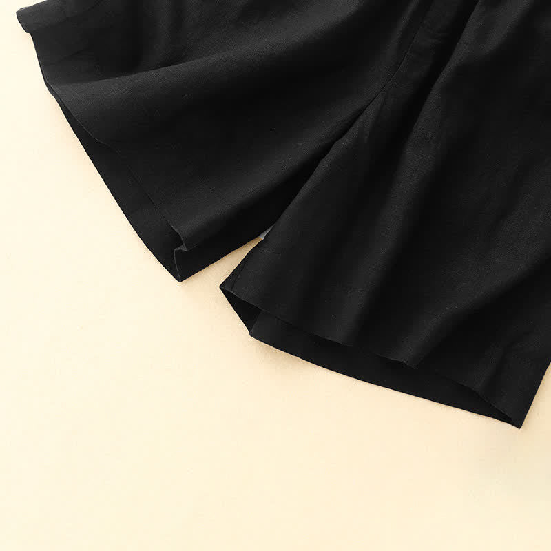 Buddha Stones Pantaloncini estivi minimalisti da donna con bottoni, elastico in vita e tasche. - image 13