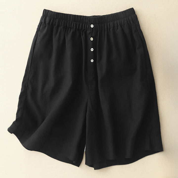 Buddha Stones Pantaloncini estivi minimalisti da donna con bottoni, elastico in vita e tasche. - Nero - US12, UK/AU16, EU44 (2XL) - image 9