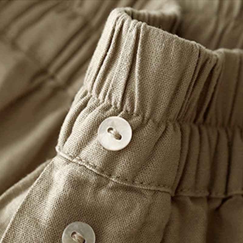 Buddha Stones Pantaloncini estivi minimalisti da donna con bottoni, elastico in vita e tasche. - image 4