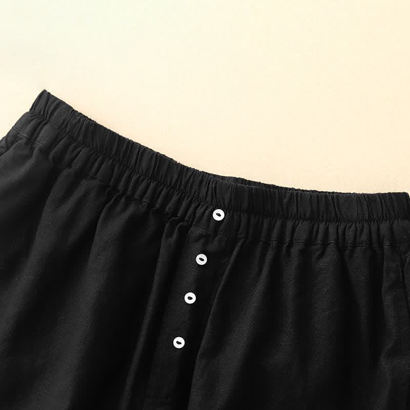 Buddha Stones Pantaloncini estivi minimalisti da donna con bottoni, elastico in vita e tasche. - image 10