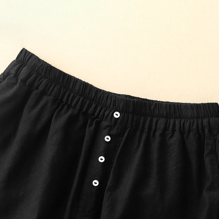 Buddha Stones Pantaloncini estivi minimalisti da donna con bottoni, elastico in vita e tasche. - image 10