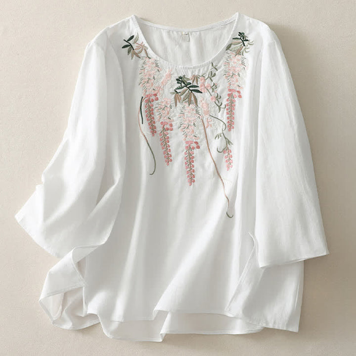 Buddha Stones Camicie da donna a maniche a tre quarti con ricami primaverili, spacchi laterali e stampa floreale. - Rosa chiaro - US8-10, UK/AU12-14, EU40-42 (2XL) - image 18