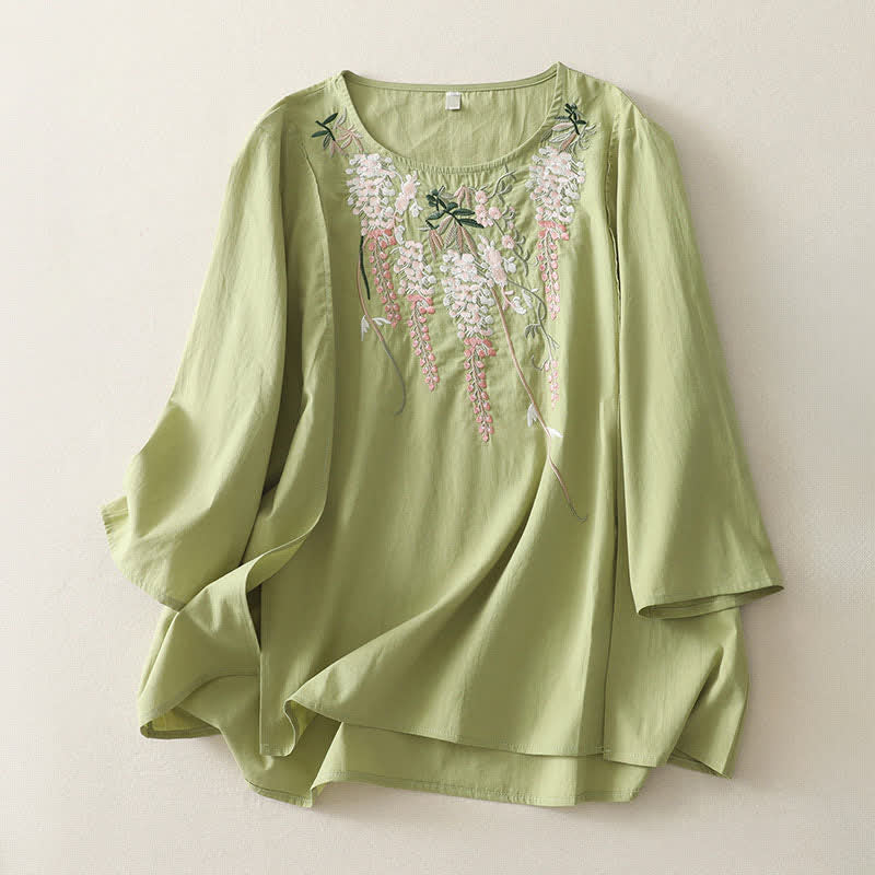 Buddha Stones Camicie da donna a maniche a tre quarti con ricami primaverili, spacchi laterali e stampa floreale. - Bianco - US8-10, UK/AU12-14, EU40-42 (2XL) - image 0