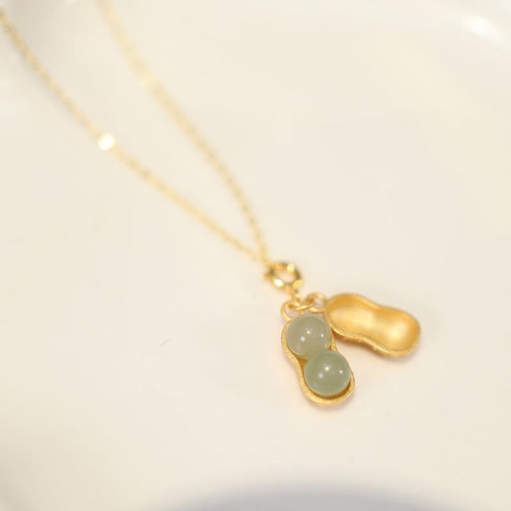 Buddha Stones Collana con ciondolo a forma di arachide in giada Hetian e argento sterling 925, con la scritta "Good Things Happen" (Le cose belle accadono) e simbolo di prosperità. - Giada Hetian (Prosperità♥Abbondanza) - image 0