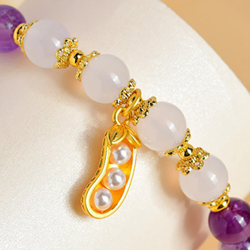 Buddha Stones Braccialetto spirituale con ametista naturale, agata bianca e arachidi, "Le cose belle accadono". - image 9