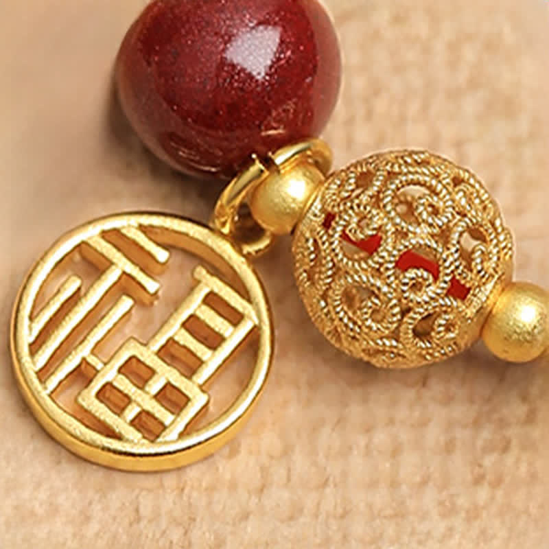 Buddha Stones Braccialetto portafortuna con personaggio Fu e arachidi in cinabro naturale, "Le cose belle accadono". - image 8