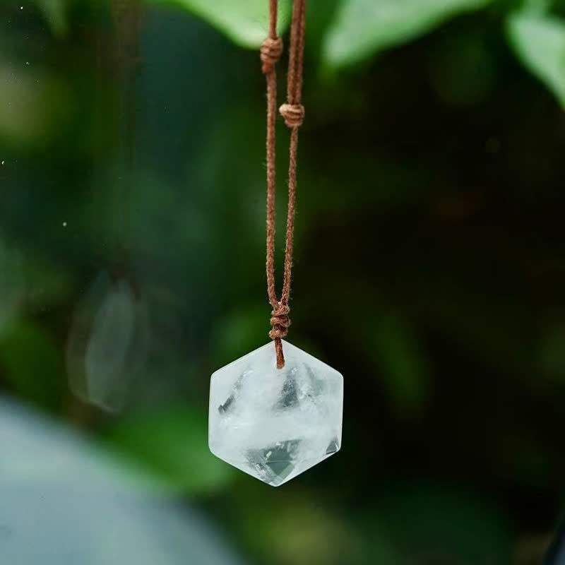 Buddha Stones Collana con ciondolo a forma di Stella di David intagliata in quarzo trasparente, agata indiana e ametista, ideale per trattamenti curativi. - Quarzo trasparente - image 0