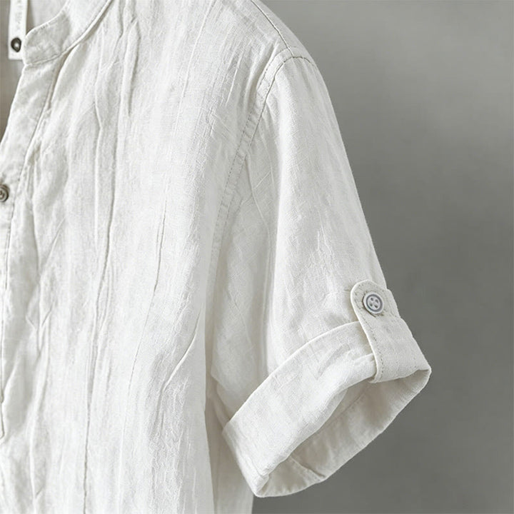 Buddha Stones Camicia da uomo a maniche corte in cotone e lino, con mezza abbottonatura e maniche arrotolate, ideale per l'estate. - image 18