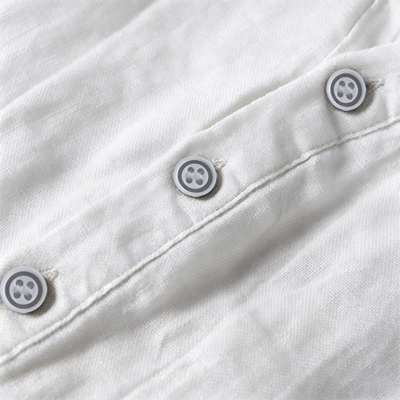Buddha Stones Camicia da uomo a maniche corte in cotone e lino, con mezza abbottonatura e maniche arrotolate, ideale per l'estate. - image 17