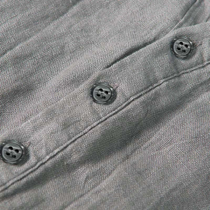 Buddha Stones Camicia da uomo a maniche corte in cotone e lino, con mezza abbottonatura e maniche arrotolate, ideale per l'estate. - image 3