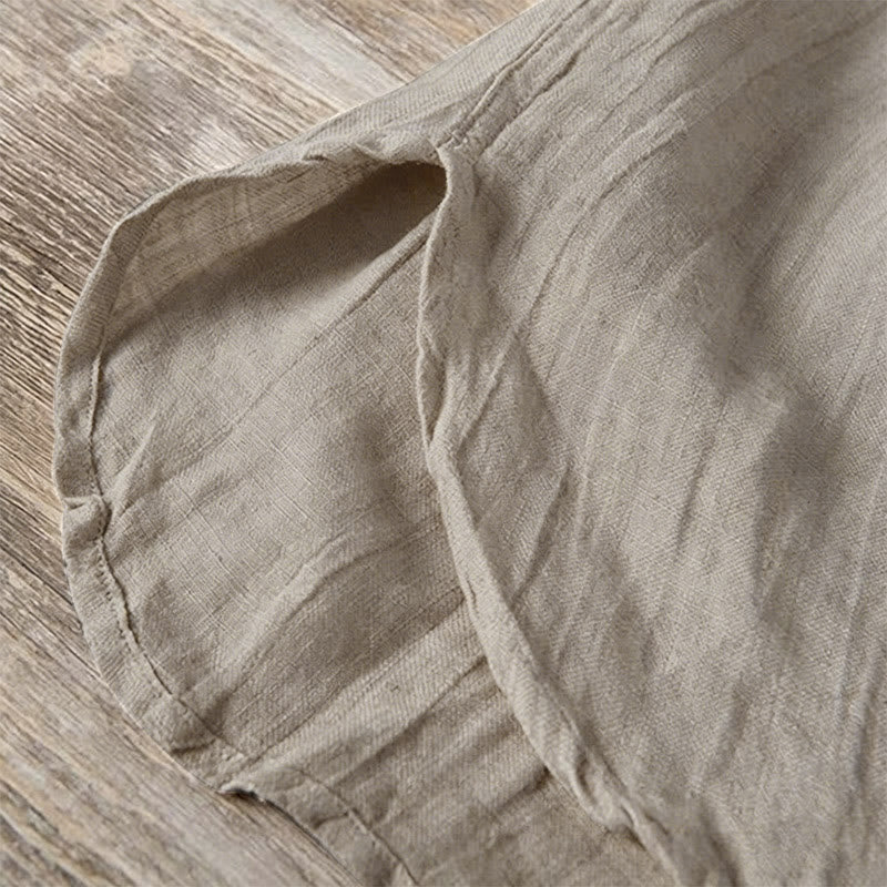 Buddha Stones Camicia da uomo a maniche corte in cotone e lino, con mezza abbottonatura e maniche arrotolate, ideale per l'estate. - image 13