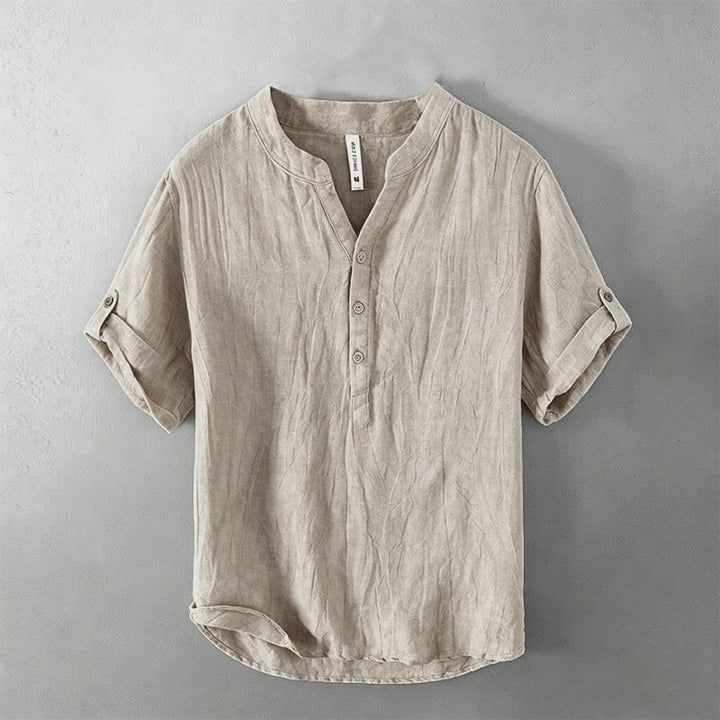 Buddha Stones Camicia da uomo a maniche corte in cotone e lino, con mezza abbottonatura e maniche arrotolate, ideale per l'estate. - Biancheria - US/UK/AU46, EU56 (3XL) - image 7