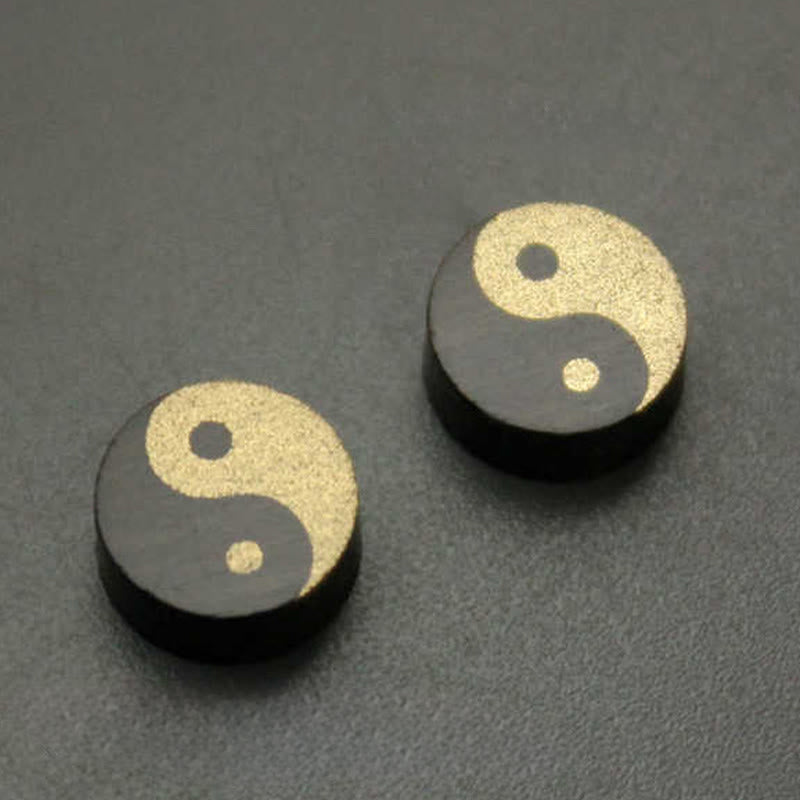 Buddha Stones Orecchini a perno in legno di ebano con simbolo Yin Yang e bilancia - image 10