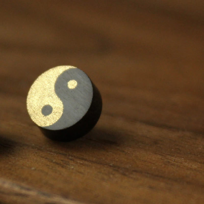 Buddha Stones Orecchini a perno in legno di ebano con simbolo Yin Yang e bilancia - image 11