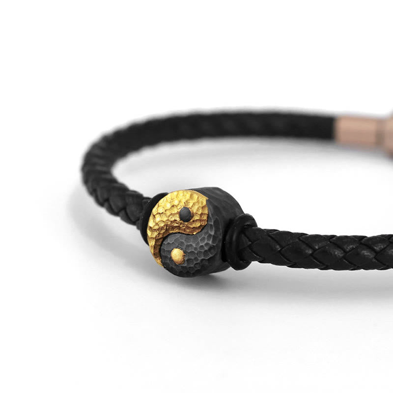Buddha Stones Bracciale in pelle con simbolo Yin Yang Bagua in argento sterling 925 e oro 999, con motivo equilibrio. - image 8