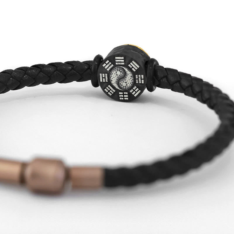 Buddha Stones Bracciale in pelle con simbolo Yin Yang Bagua in argento sterling 925 e oro 999, con motivo equilibrio. - image 4