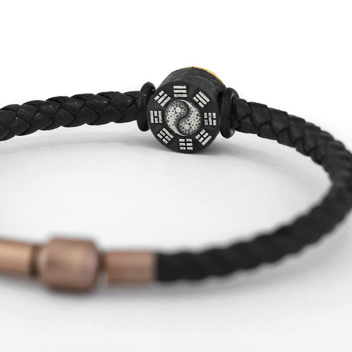 Buddha Stones Bracciale in pelle con simbolo Yin Yang Bagua in argento sterling 925 e oro 999, con motivo equilibrio. - image 4