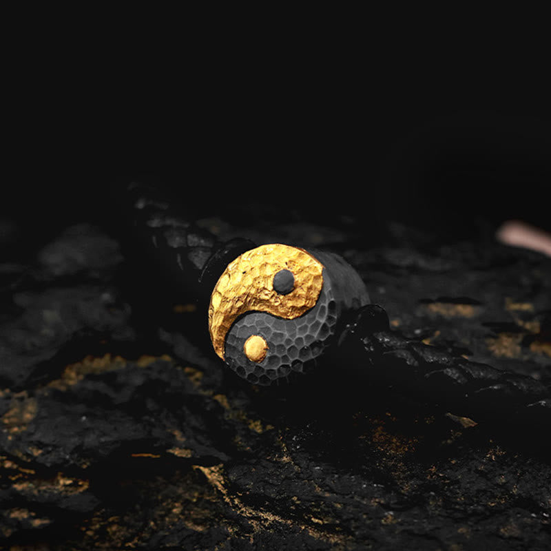Buddha Stones Bracciale in pelle con simbolo Yin Yang Bagua in argento sterling 925 e oro 999, con motivo equilibrio. - image 9
