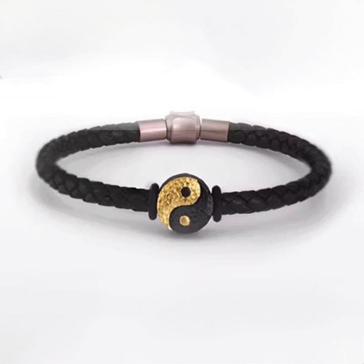 Buddha Stones Bracciale in pelle con simbolo Yin Yang Bagua in argento sterling 925 e oro 999, con motivo equilibrio. - image 12