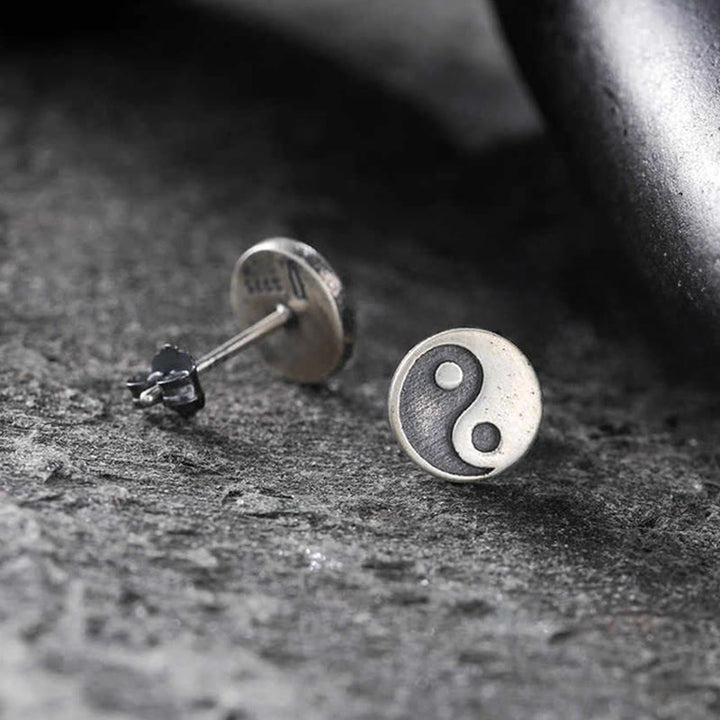 Buddha Stones Orecchino a perno singolo con simbolo Yin Yang in argento sterling 925 - image 1