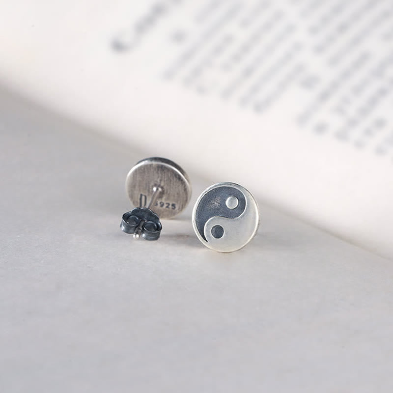 Buddha Stones Orecchino a perno singolo con simbolo Yin Yang in argento sterling 925 - image 4