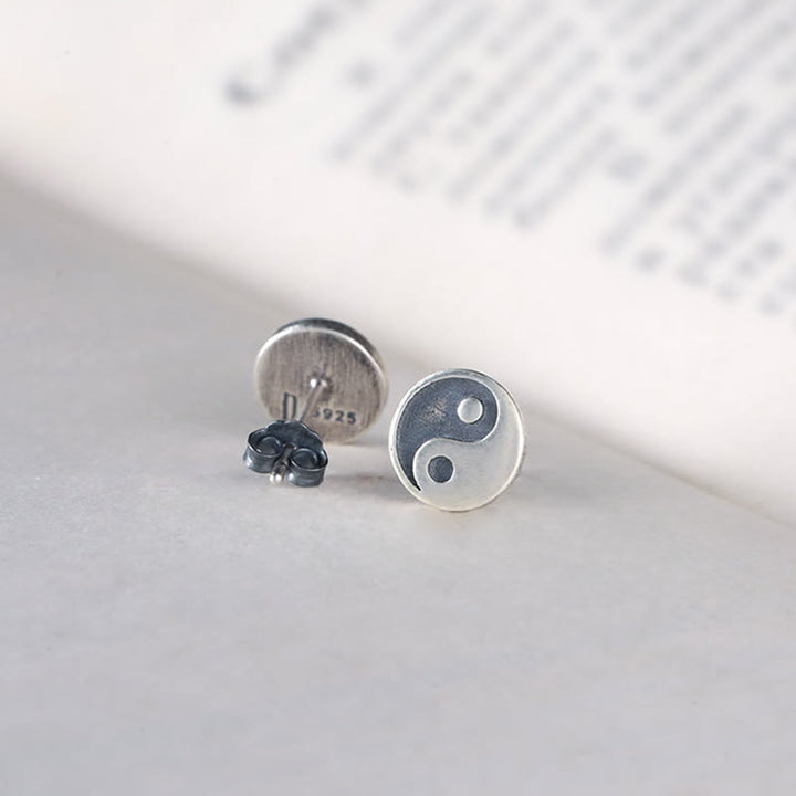Buddha Stones Orecchino a perno singolo con simbolo Yin Yang in argento sterling 925 - image 4