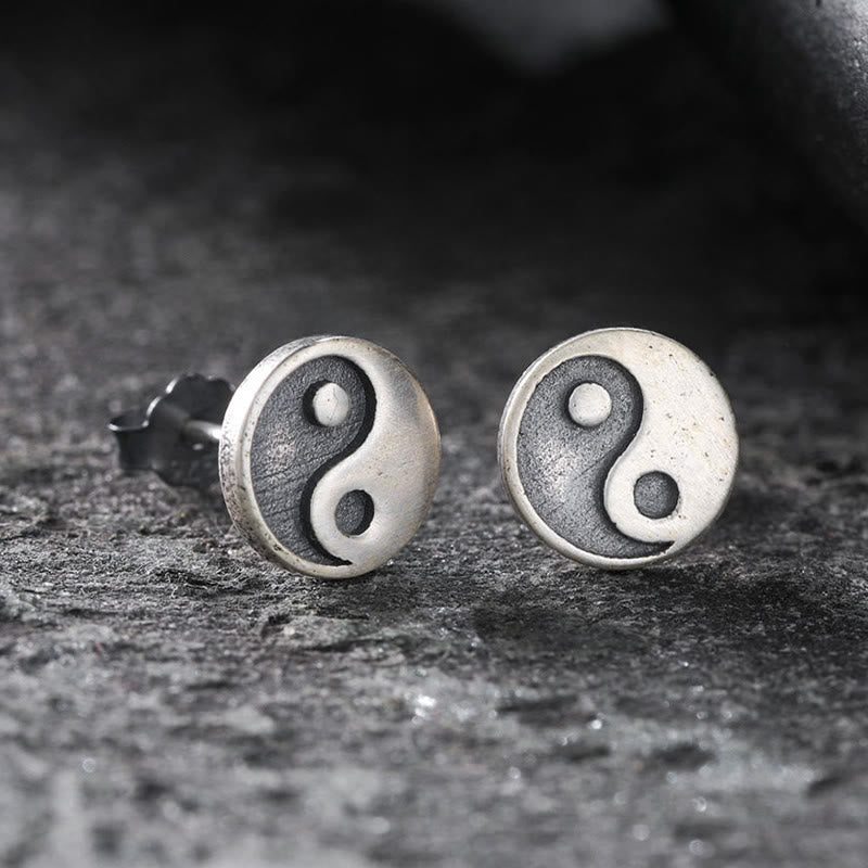 Buddha Stones Orecchino a perno singolo con simbolo Yin Yang in argento sterling 925 - UN SOLO orecchino (perno in argento sterling 925) - image 0