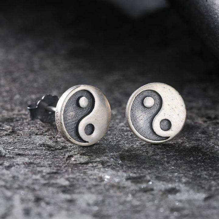 Buddha Stones Orecchino a perno singolo con simbolo Yin Yang in argento sterling 925 - UN SOLO orecchino (perno in argento sterling 925) - image 0