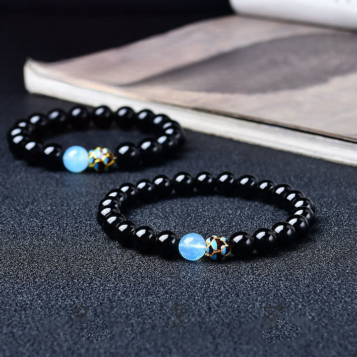 Buddha Stones Bracciale purificante a forma di loto in ossidiana nera naturale - image 0