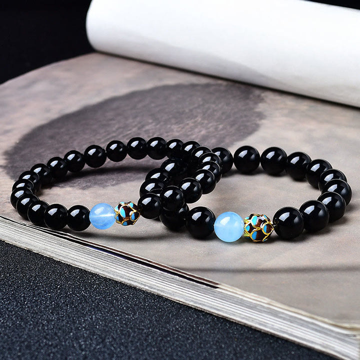 Buddha Stones Bracciale purificante a forma di loto in ossidiana nera naturale - image 3