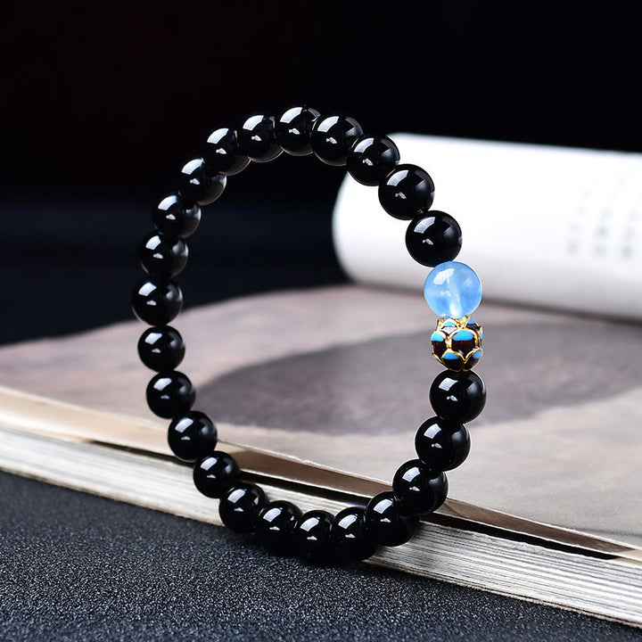 Buddha Stones Bracciale purificante a forma di loto in ossidiana nera naturale - image 2
