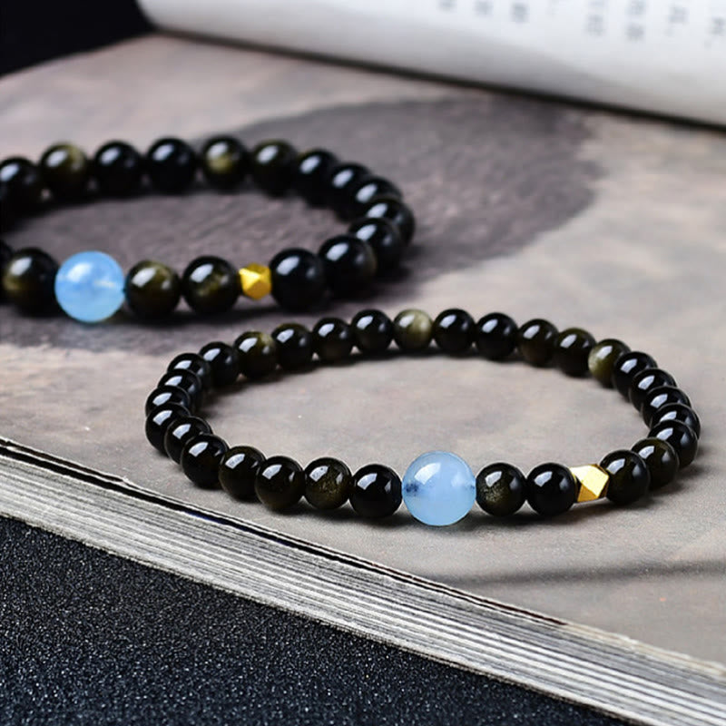 Buddha Stones Bracciale protettivo con perle di ossidiana color oro naturale - image 0
