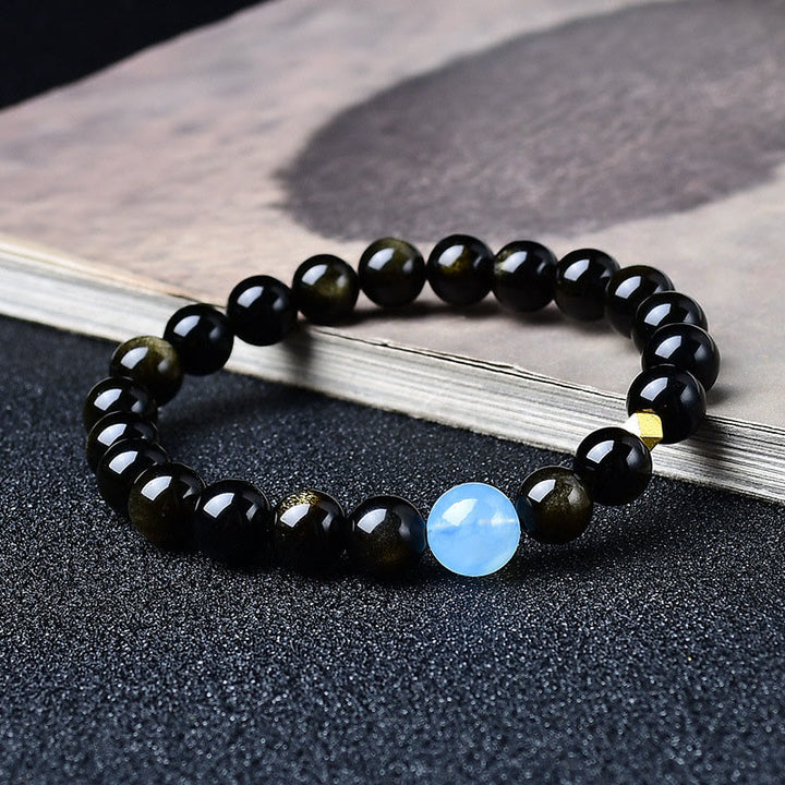 Buddha Stones Bracciale protettivo con perle di ossidiana color oro naturale - image 2