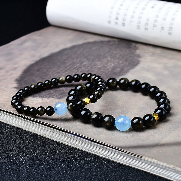 Buddha Stones Bracciale protettivo con perle di ossidiana color oro naturale - image 3