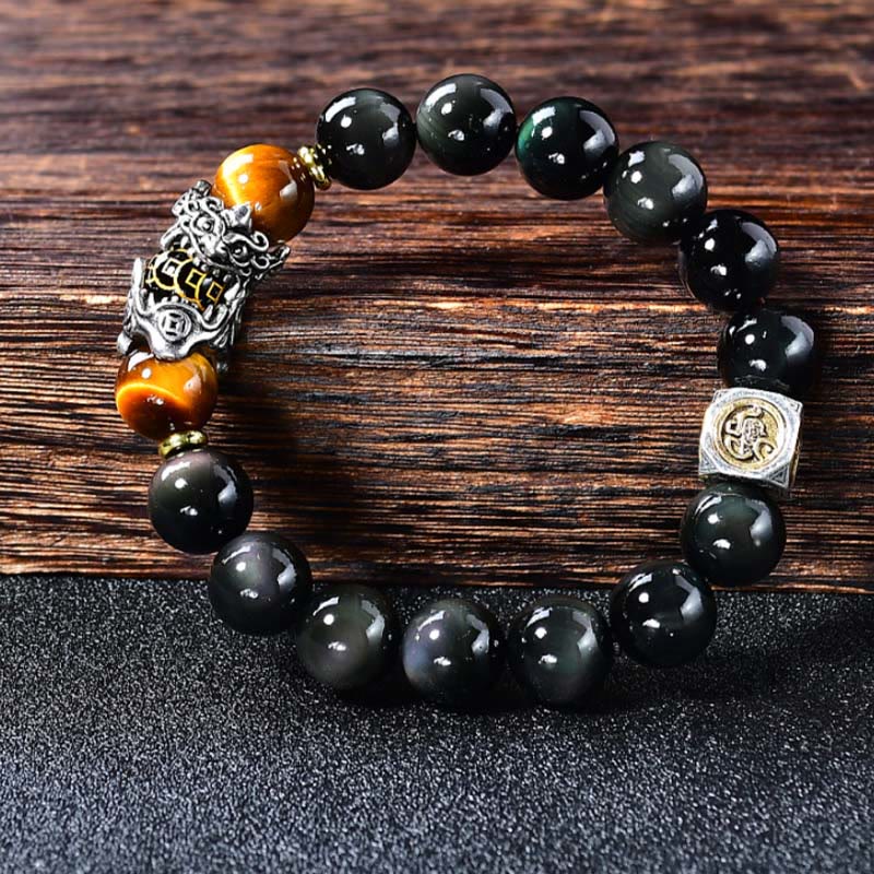 Buddha Stones Bracciale di trasformazione PiXiu Occhio di Tigre in Ossidiana Nera Naturale - image 1