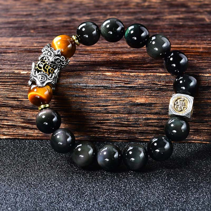 Buddha Stones Bracciale di trasformazione PiXiu Occhio di Tigre in Ossidiana Nera Naturale - image 1