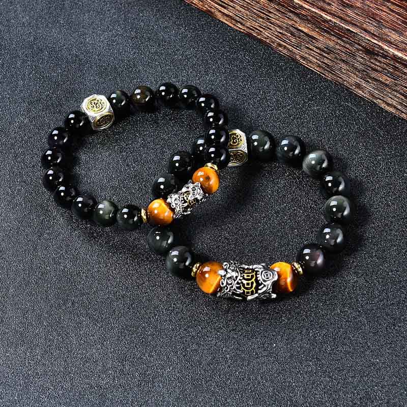 Buddha Stones Bracciale di trasformazione PiXiu Occhio di Tigre in Ossidiana Nera Naturale - image 2