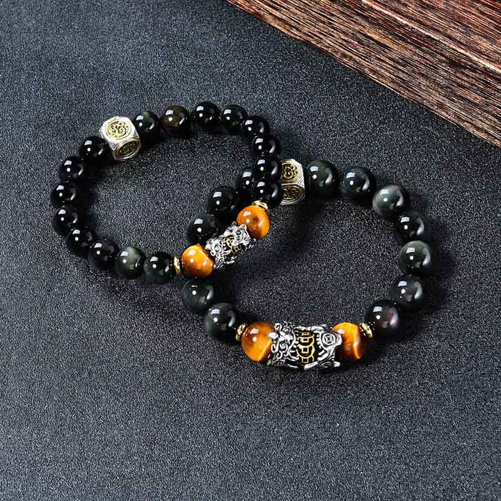 Buddha Stones Bracciale di trasformazione PiXiu Occhio di Tigre in Ossidiana Nera Naturale - image 2