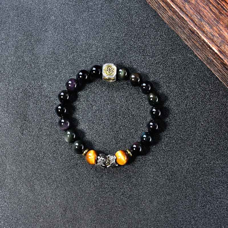 Buddha Stones Bracciale di trasformazione PiXiu Occhio di Tigre in Ossidiana Nera Naturale - image 3