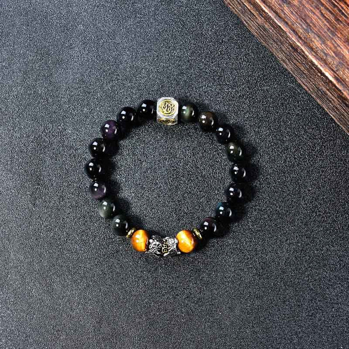 Buddha Stones Bracciale di trasformazione PiXiu Occhio di Tigre in Ossidiana Nera Naturale - image 3