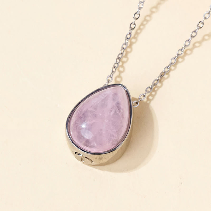 Buddha Stones Collana con ciondolo a forma di goccia in agata blu naturale, quarzo rosa e onice nera con design a equilibrio - Catena in argento con quarzo rosa - image 3