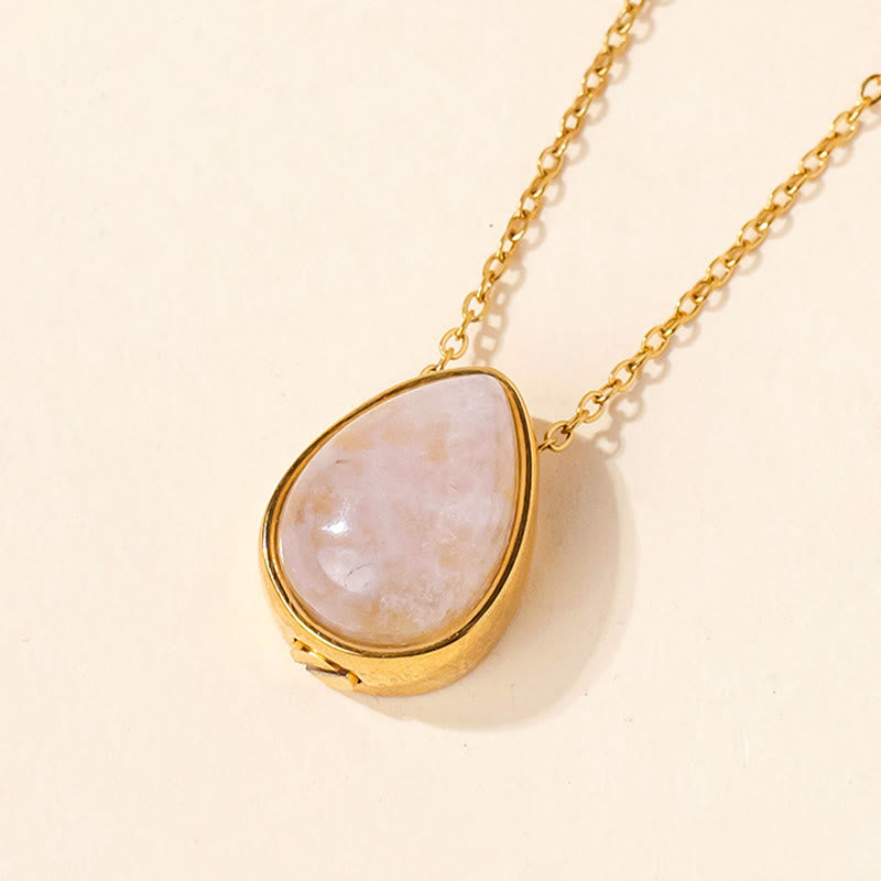 Buddha Stones Collana con ciondolo a forma di goccia in agata blu naturale, quarzo rosa e onice nera con design a equilibrio - Collana in oro con quarzo rosa - image 4