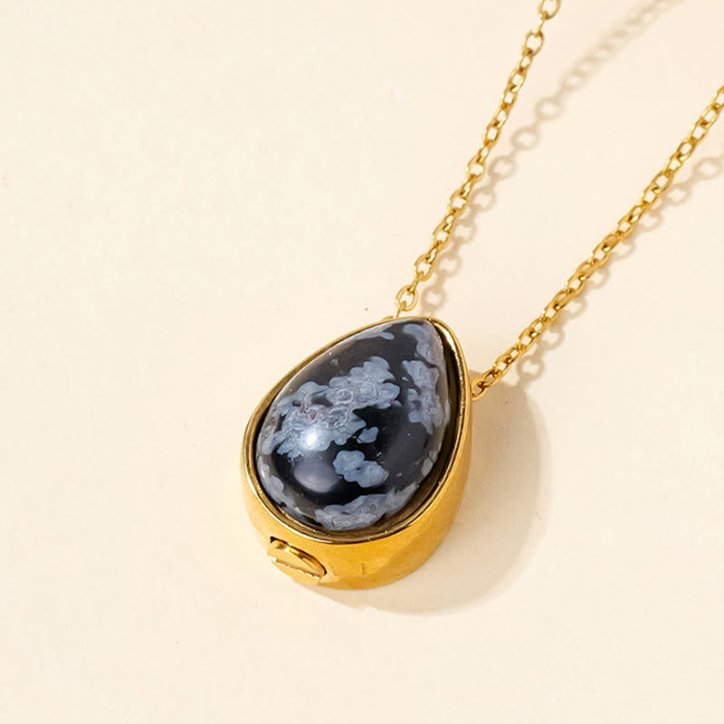 Buddha Stones Collana con ciondolo a forma di goccia in agata blu naturale, quarzo rosa e onice nera con design a equilibrio - Catena dorata in ossidiana fiocco di neve - image 17