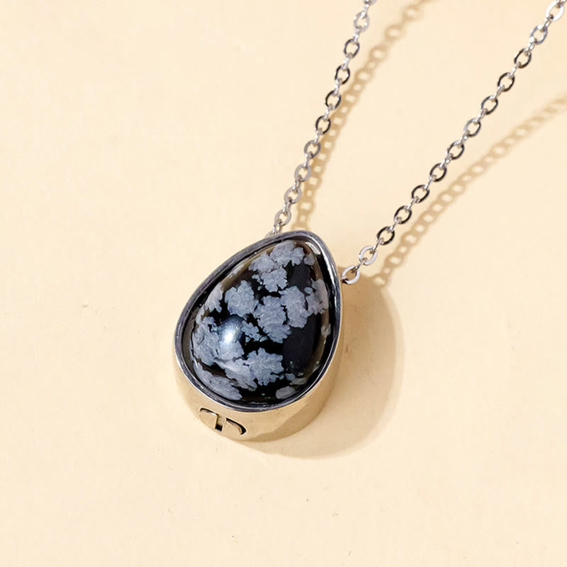 Buddha Stones Collana con ciondolo a forma di goccia in agata blu naturale, quarzo rosa e onice nera con design a equilibrio - Catena in argento con ossidiana fiocco di neve - image 16