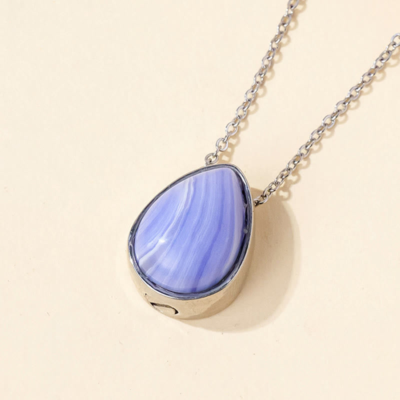 Buddha Stones Collana con ciondolo a forma di goccia in agata blu naturale, quarzo rosa e onice nera con design a equilibrio - Collana in argento con agata blu pizzo - image 0